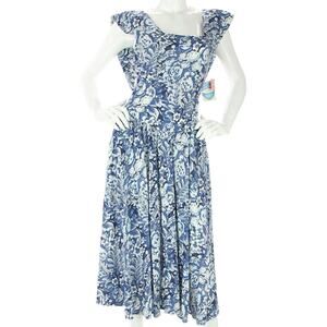 80s 90s Vintage Linea Moda Floral Flower Print Petite Deadstock Dress NWT